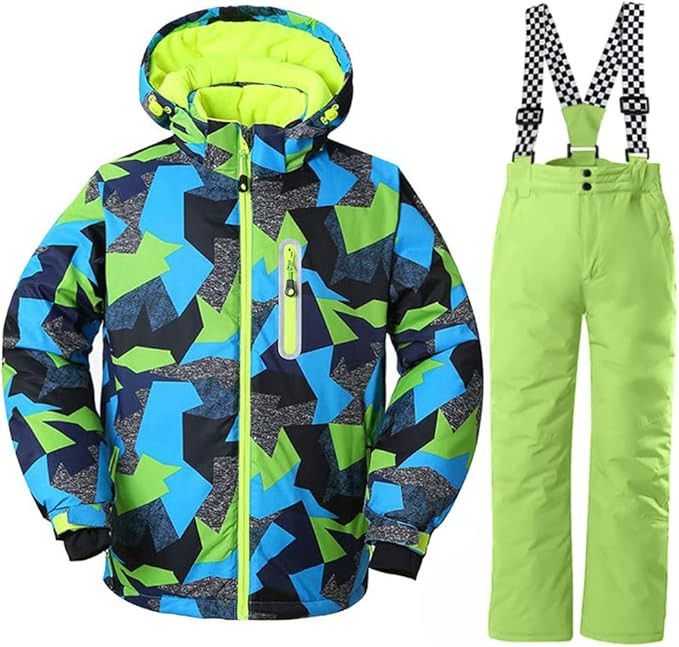 WOWULOVELY Big Boy's 2-Piece Colorblock Snow Pants and Jacket Snowsuit Ski Suit | Amazon (US)