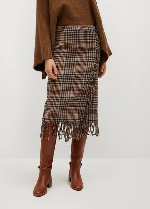 Checked fringed skirt | MANGO (US)