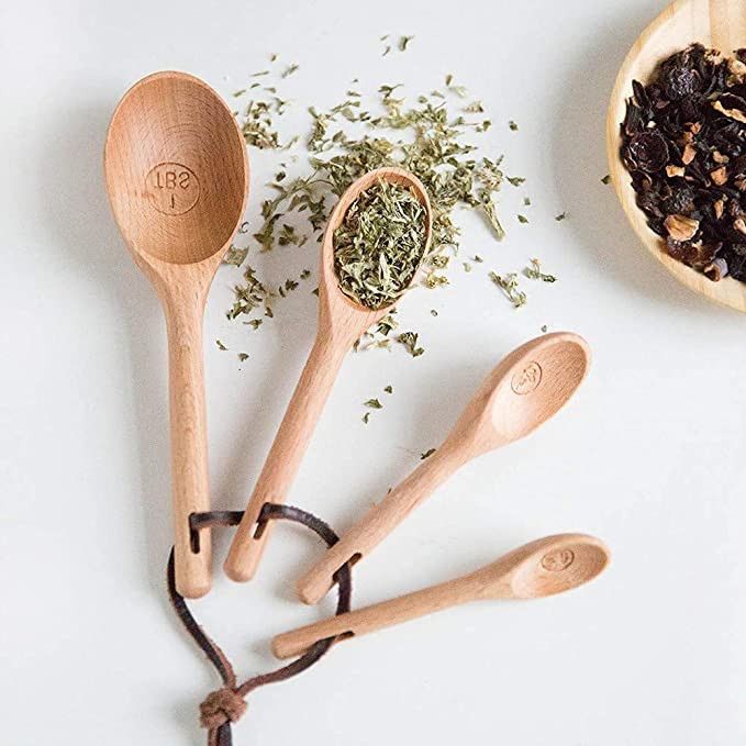 WM Natural Beechwood Wood Grain Nesting Measuring Spoon Set | Amazon (US)