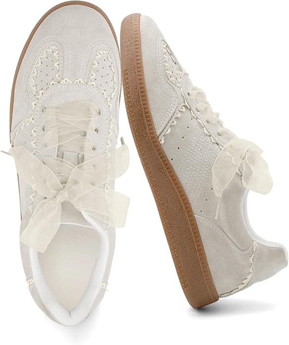 UBWDU Lace Fashion Ballet Sneakers for Women – Trendy Cute Crochet Ribbon Lace-Up Casual Spring... | Amazon (US)