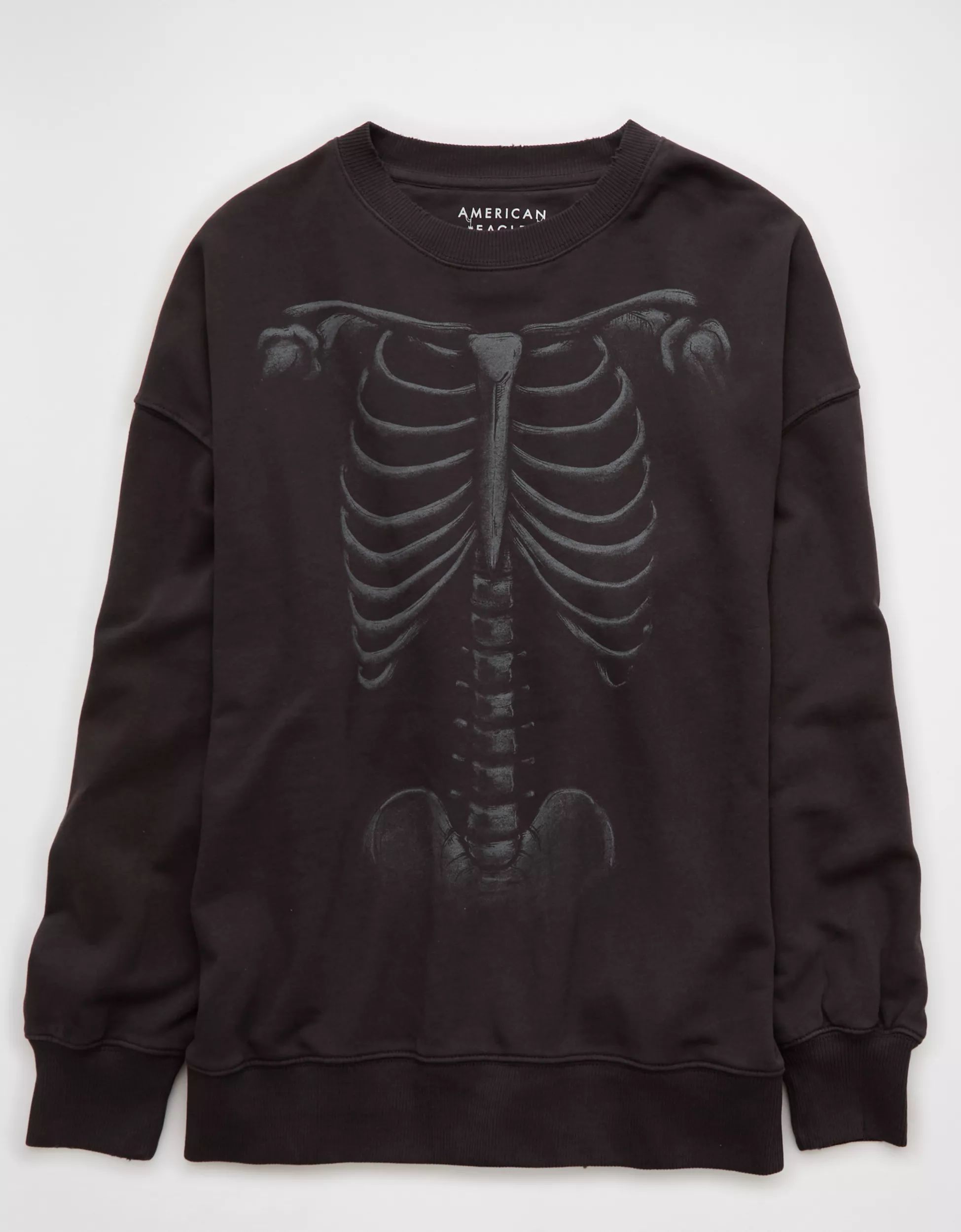 AE Oversized Halloween Skeleton Graphic Sweatshirt | American Eagle Outfitters (US & CA)