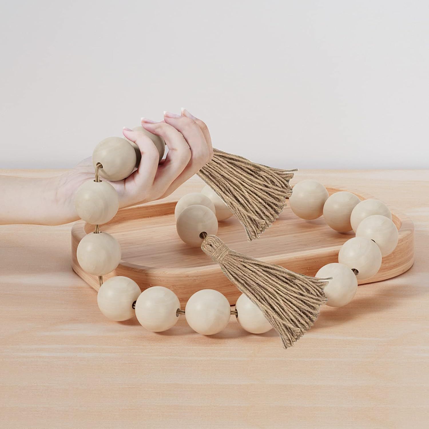 Large Wood Bead Garland with 1.6in Diameter, 40in/3.3Ft Boho Rustic Decorative Wooden Beads Decor... | Amazon (US)