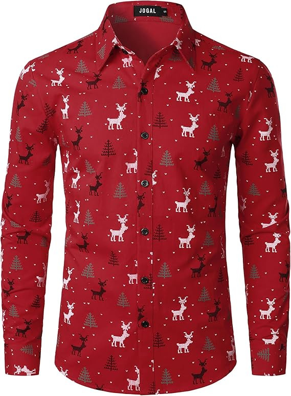 JOGAL Mens Christmas Shirts Santa Claus Party Long Sleeve Button Down Shirts | Amazon (US)