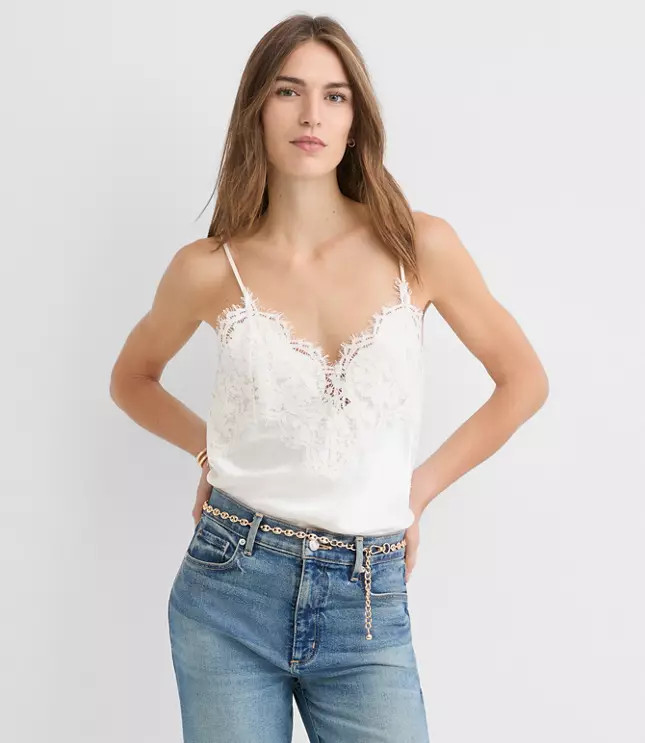 Lace Trim Satin Cami | LOFT