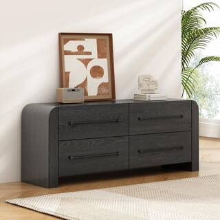 Sapphire Black 4-Drawer 63 in. Wood Dresser with Black Metal Handles Curved Profile Design | The Home Depot