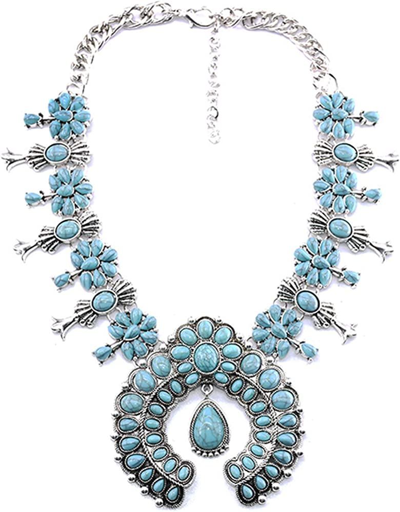 Bohemian Exaggerate Howlite Stone Squash Blossom Pendant Necklace Women Statement Jewelry | Amazon (US)