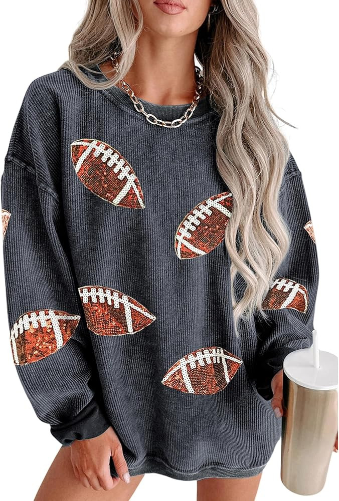 Urchics Crewneck Sweatshirts for Women 2025 Mardi Gras Holiday Corduroy Long Sleeve Sequin Graphi... | Amazon (US)