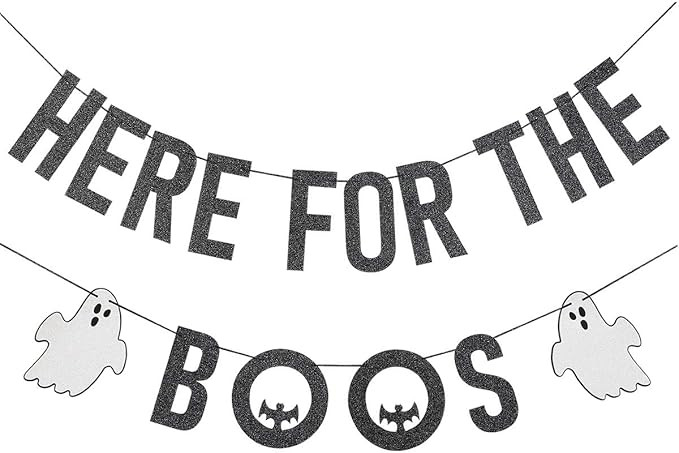 Here For The Boos Banner Black Glitter- Halloween Party Decorations,Here For The Boos Decorations... | Amazon (US)
