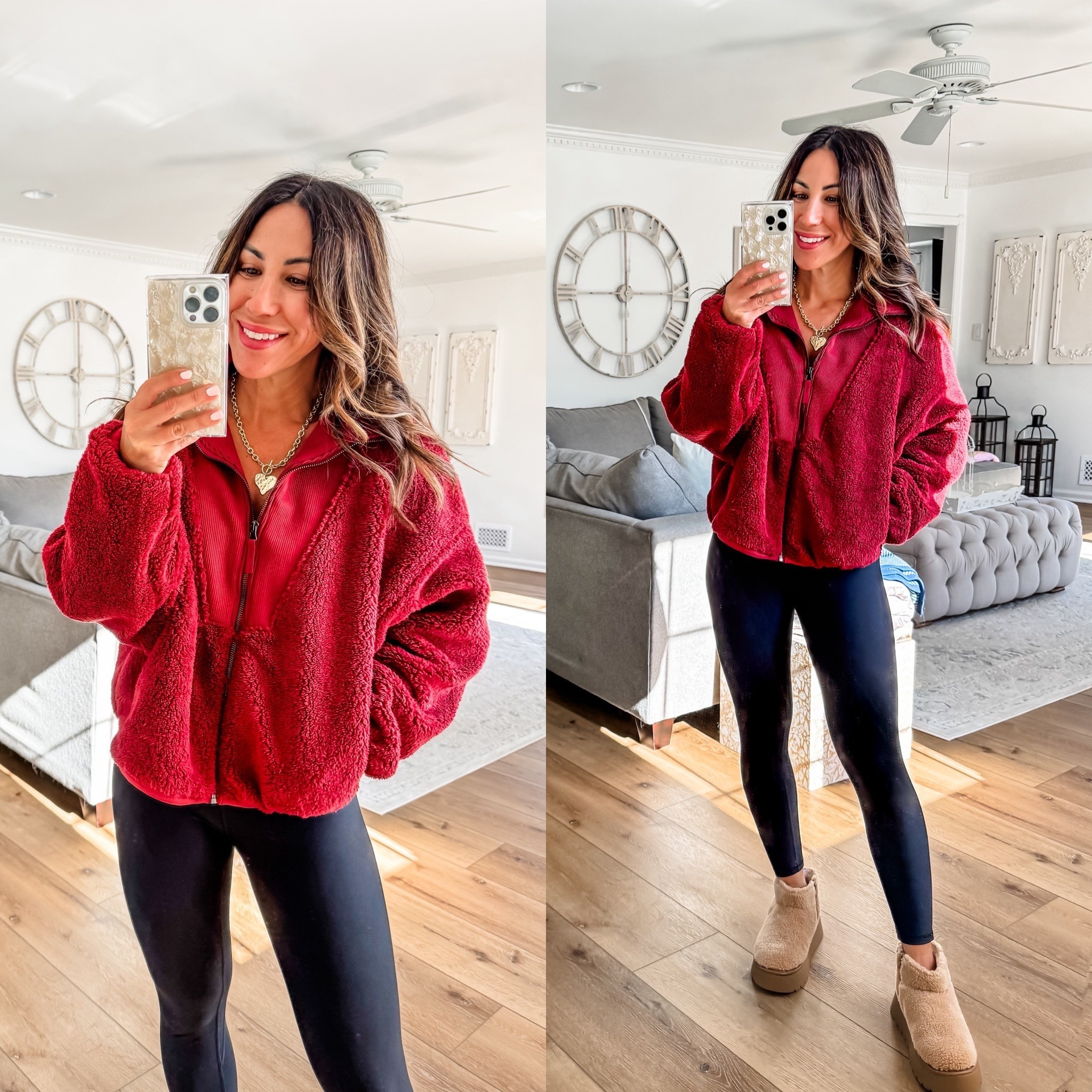 Target style, small burgundy fleece jacket, small short leggings, boots TTS

#LTKOver40 #LTKFindsUnder50