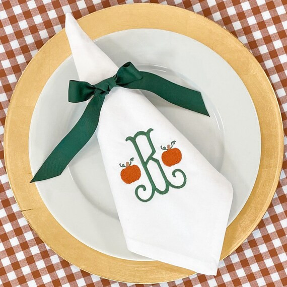 Set of 6 Monogrammed Thanksgiving Pumpkin Cloth Napkins  Fall - Etsy | Etsy (US)
