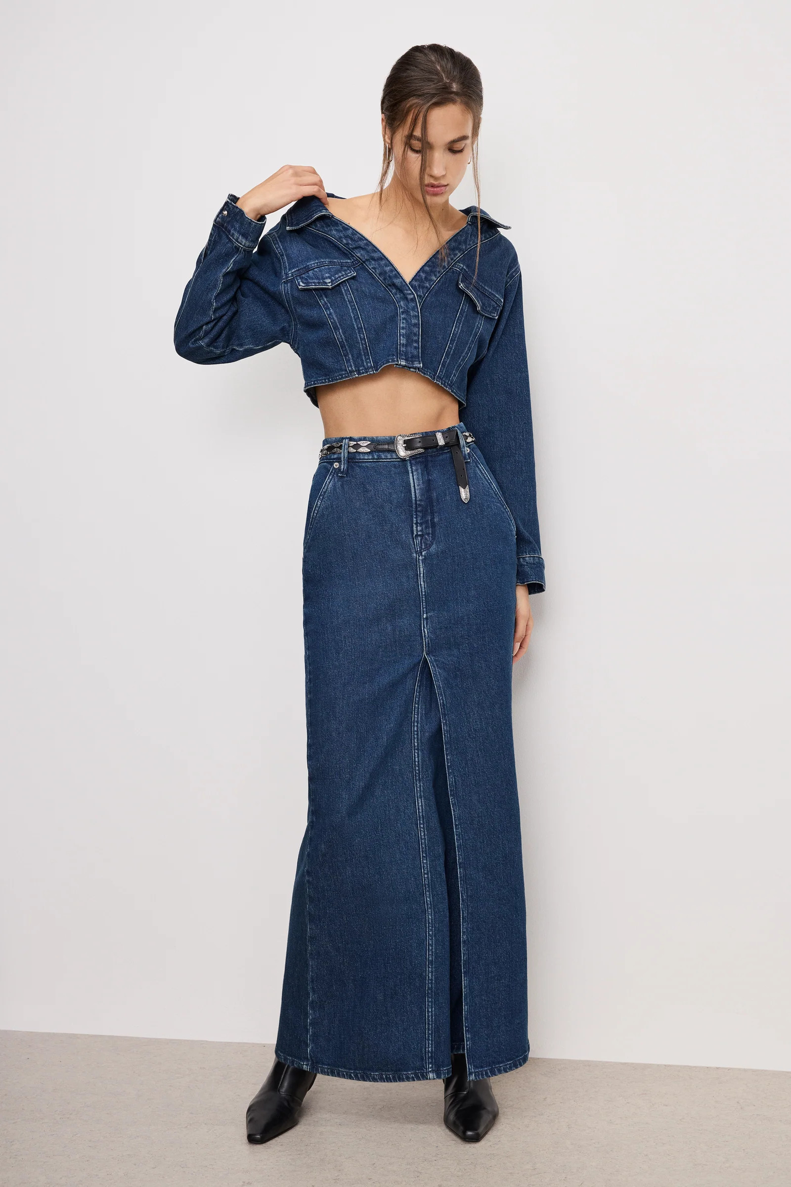 DENIM MAXI SKIRT | INDIGO724 | Good American