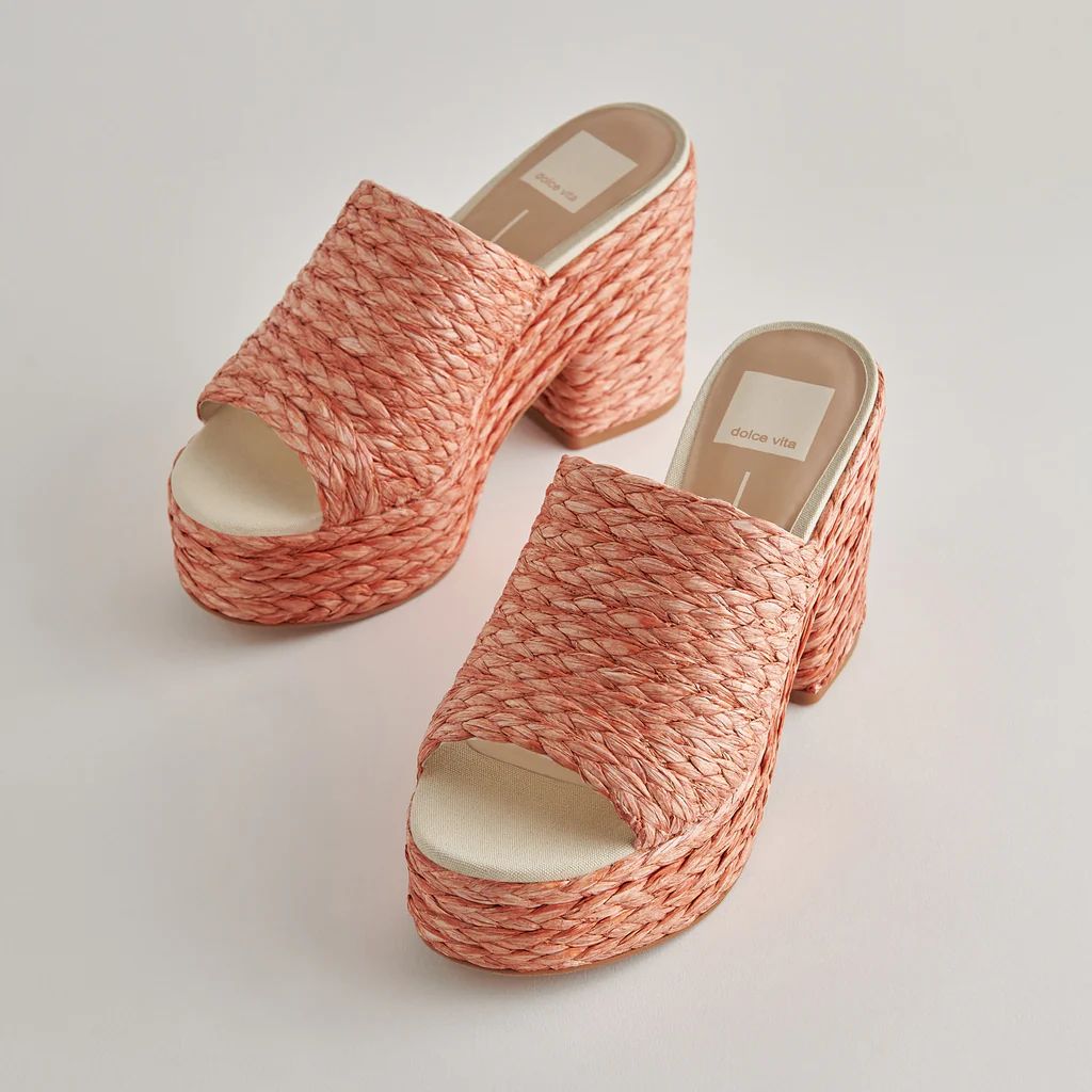 ELORA HEELS ORANGE RAFFIA | DolceVita.com