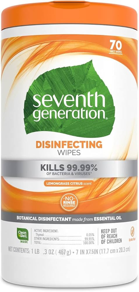 Seventh Generation Disinfecting Multi Surface Wipes, Botanical Disinfectant, 70 Count, Pack of 6 | Amazon (US)