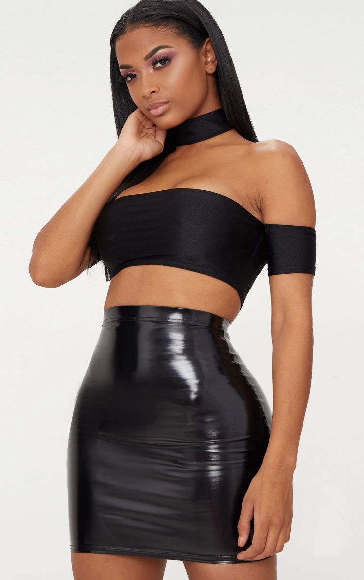 Shape Black Vinyl Bodycon Skirt | PrettyLittleThing US