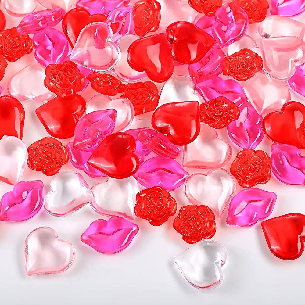 240 Pcs Mini Acrylic Heart Ornaments Mini Lips Mini Rose Flower Beads Table Scatter Vase Filler f... | Amazon (US)