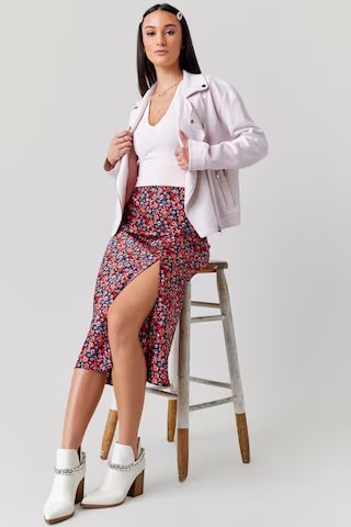 Mildred Floral Satin Midi Skirt | Francesca's