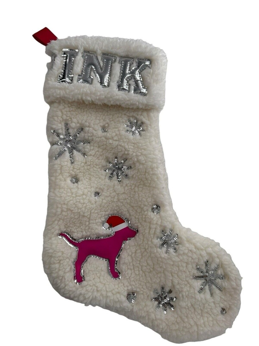 Victorias Secret PINK Logo White Sherpa Christmas Stocking Dog Holiday Sock | eBay US