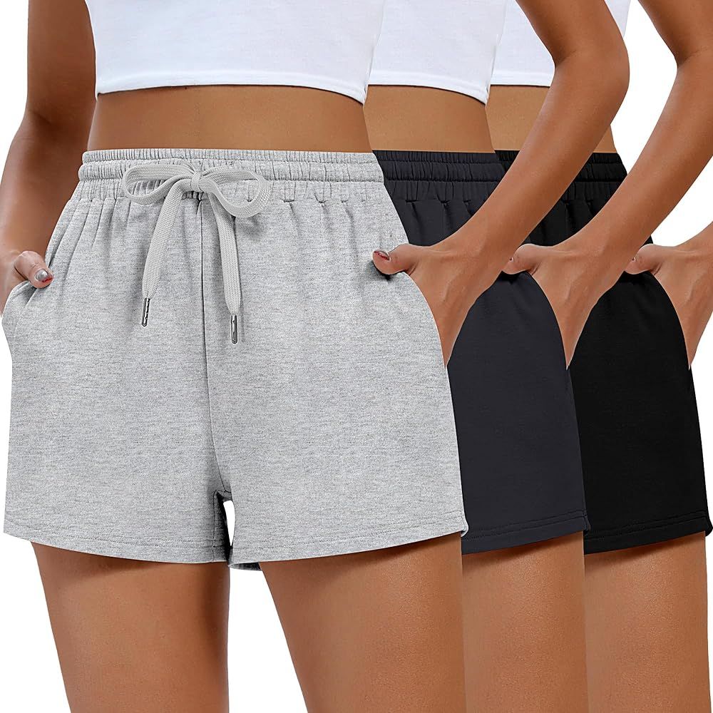 3 Pack Womens Sweat Shorts Drawstring High Waist Summer Athletic Shorts Loose Elastic Shorts with... | Amazon (US)