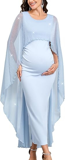 CYCLAMEN Maternity Formal Dress with Sparkly Mesh Cape Long Bodycon Maxi Gown for Pregnancy Weddi... | Amazon (US)