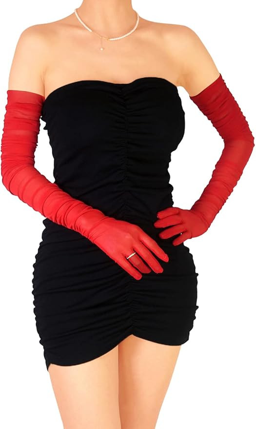 Women's Sexy Sheer Gloves Mesh Tulle Super Long Gloves Opera Christmas Costume Party Dance Glove | Amazon (US)