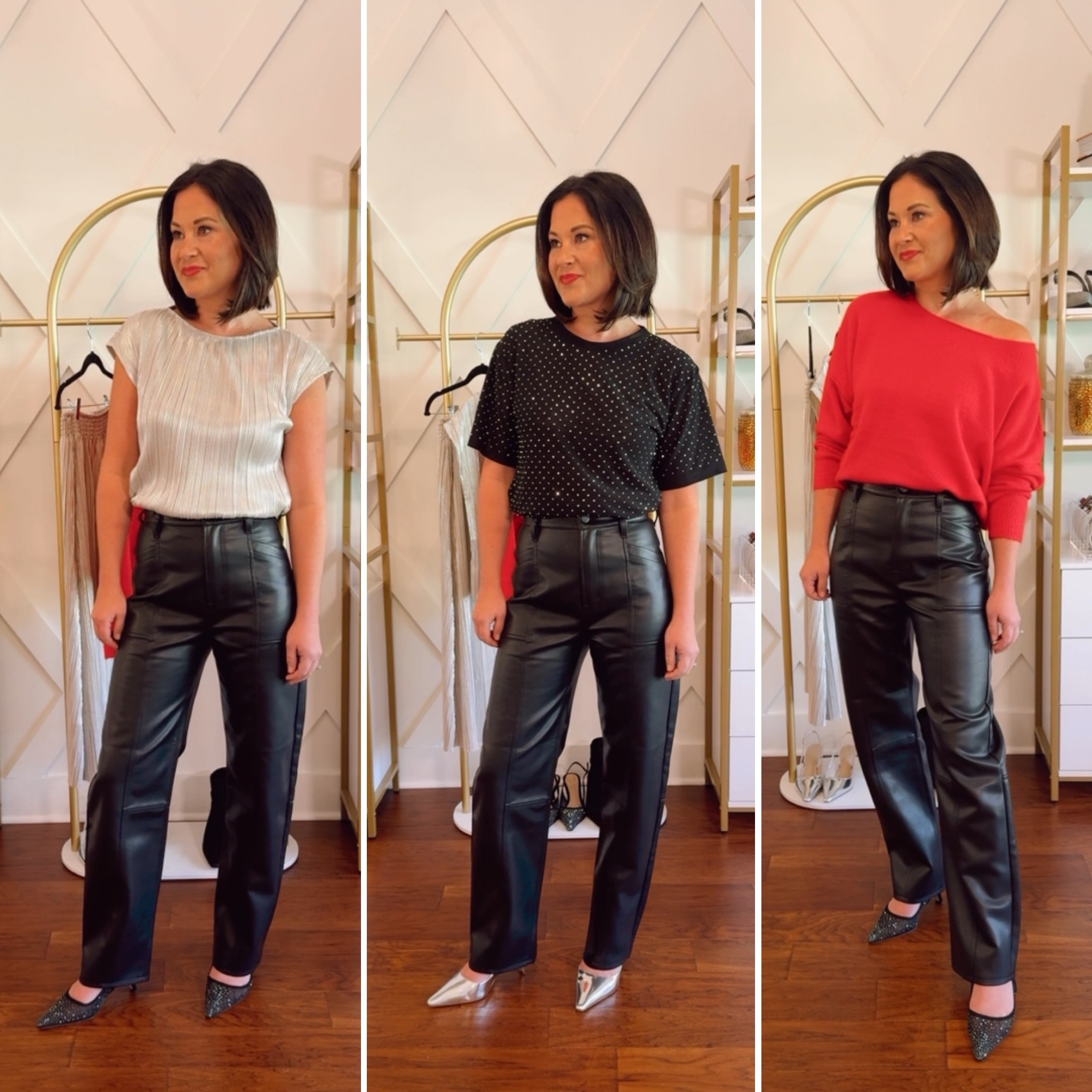 Party pants! Vegan leather pants styled 3 ways- holiday looks from @evereveofficial 
