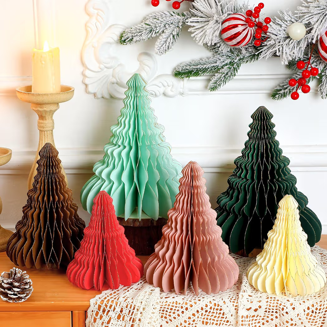 Mooliwe 6 Pcs Paper Christmas Trees Honeycomb Centerpiece 3D Paper Trees Decorations Neutral Chri... | Amazon (US)