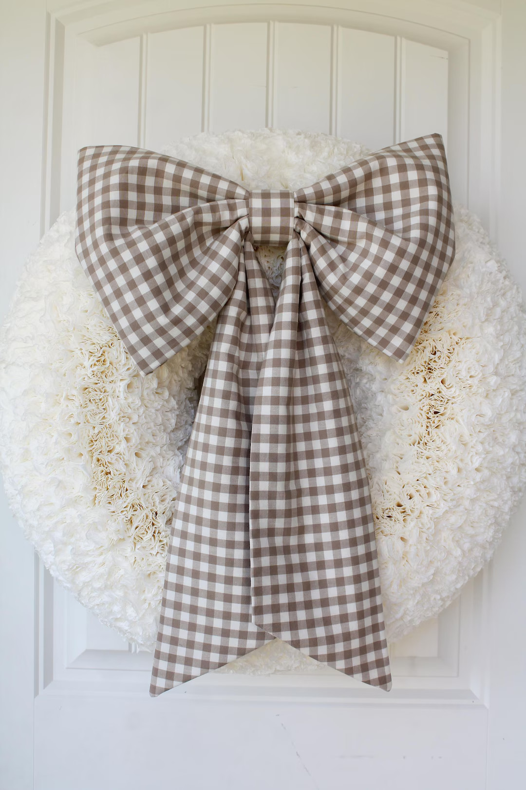 Large Fabric Bow for Wreath Gingham Bow Neutral Bow Fall Bow for Wreath Fall Decor Thanksgiving D... | Etsy (US)
