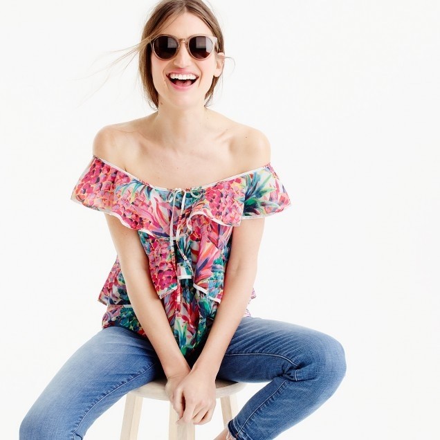 Ruffle top in Ratti® painted pineapple | J.Crew US