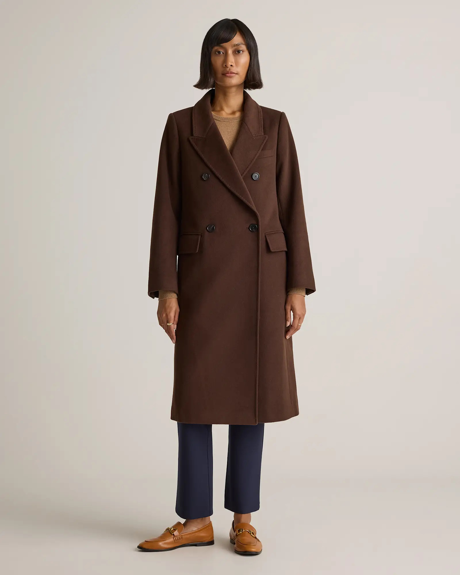 Italian Wool Double-Breasted Coat in Dark Chocolate | Quince