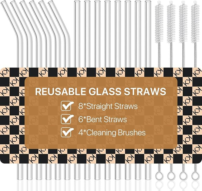 18-Pack Glass Straws, Reusable Clear Glass Drinking Straws Set, 8.5 Inch x 10mm - Includes 8 Stra... | Amazon (US)