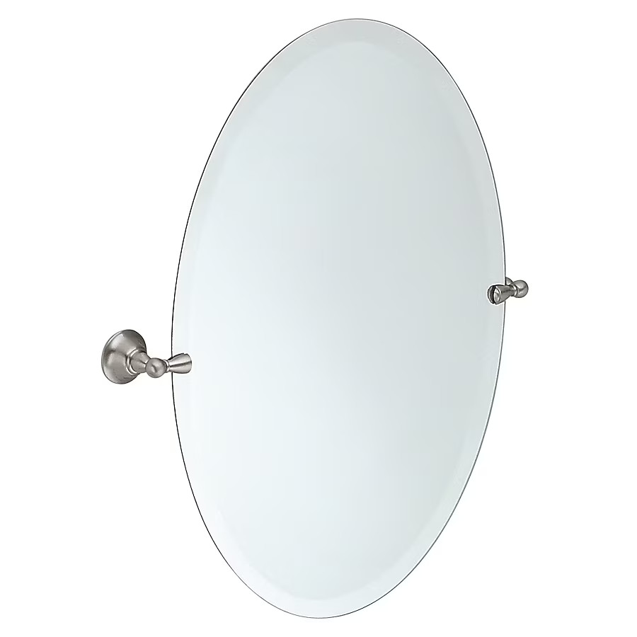 Moen Sage 22.79-in x 26-in Frameless Oval Tilting Bathroom Vanity Mirror (Brushed Nickel) | Lowe's