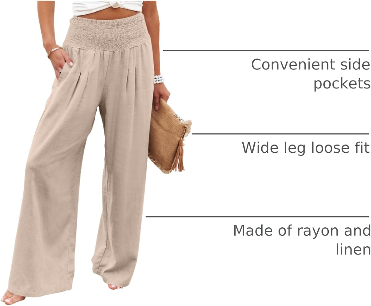 ANRABESS Women Linen Palazzo Pants Summer Boho Wide Leg High Waist Casual Lounge Pant 2026 Beach ... | Amazon (US)