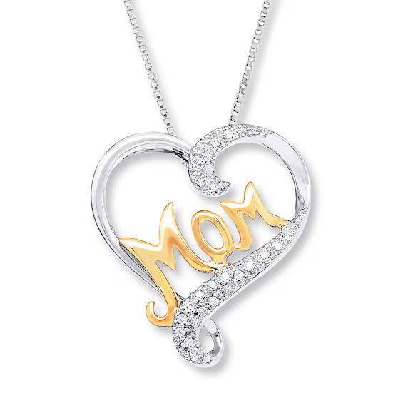 Mom Necklace 1/20 ct tw Diamonds Sterling Silver & 10K Yellow Gold | Kay Jewelers