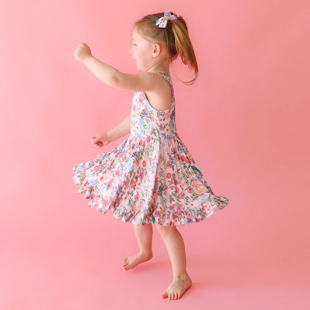 Floral Pink Racerback Girl Twirl Dress | Christine | Posh Peanut