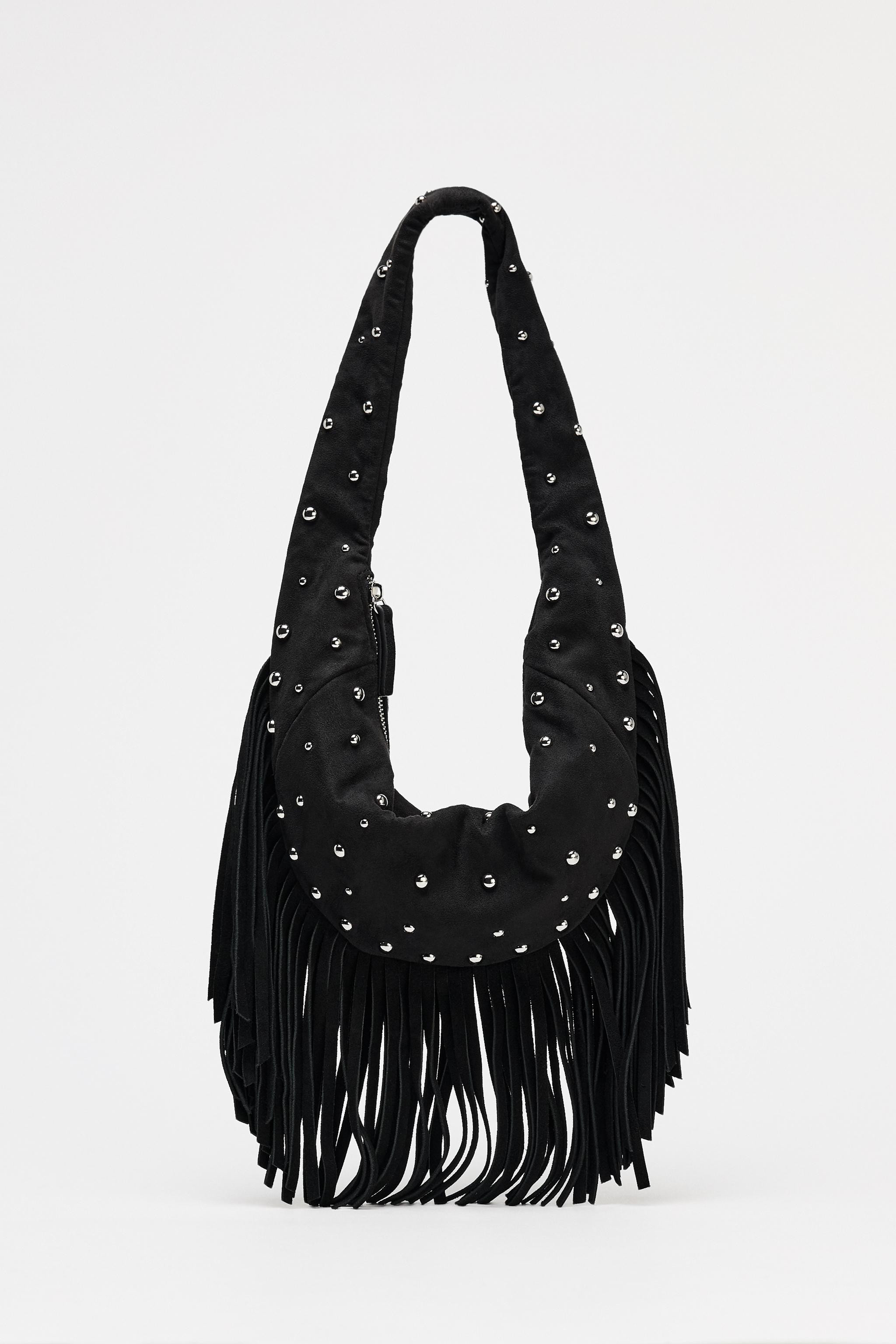 OVAL FRINGED STUDDED BAG | Zara US
