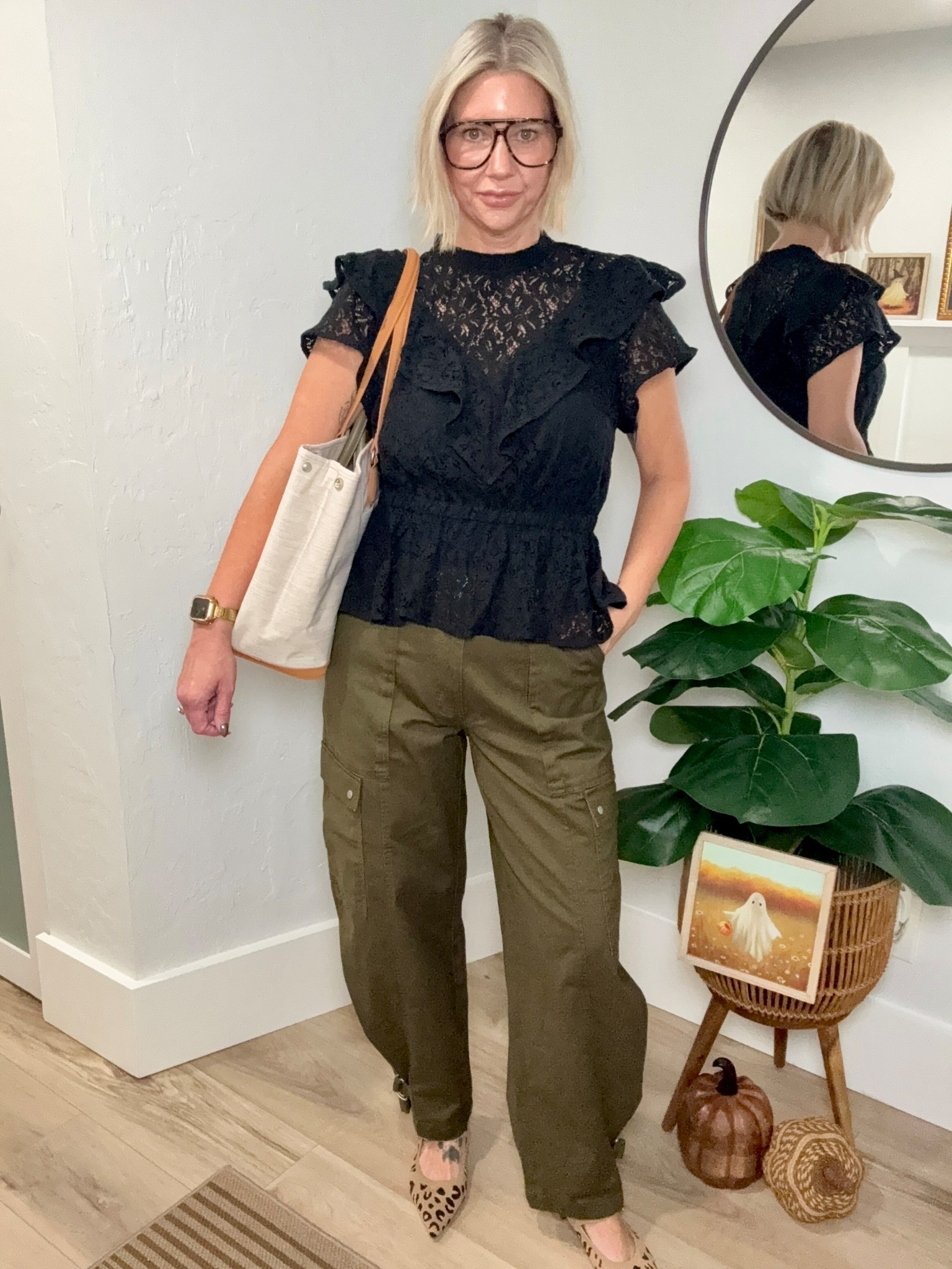 This entire look, minus the shoes is from Scoop at Walmart! They’ve been killing it this year!

I’m wearing a medium in the lace peplum top. The waist is stretchy which is a nice added bonus. The top is sheer so I’m wearing my Honeylove cami underneath. 

These have quickly become a favorite pant for me! I love the edgy look and of course the color. I’m wearing an 8.

Shoes are from CosyIsland but I’ll link a similar pair as well. 

Fall look, casual workwear, edgy style, Walmart style, afford outfit, cargo pants, barrel pants, lace top, 

#LTKStyleTip #LTKOver40 #LTKFindsUnder50