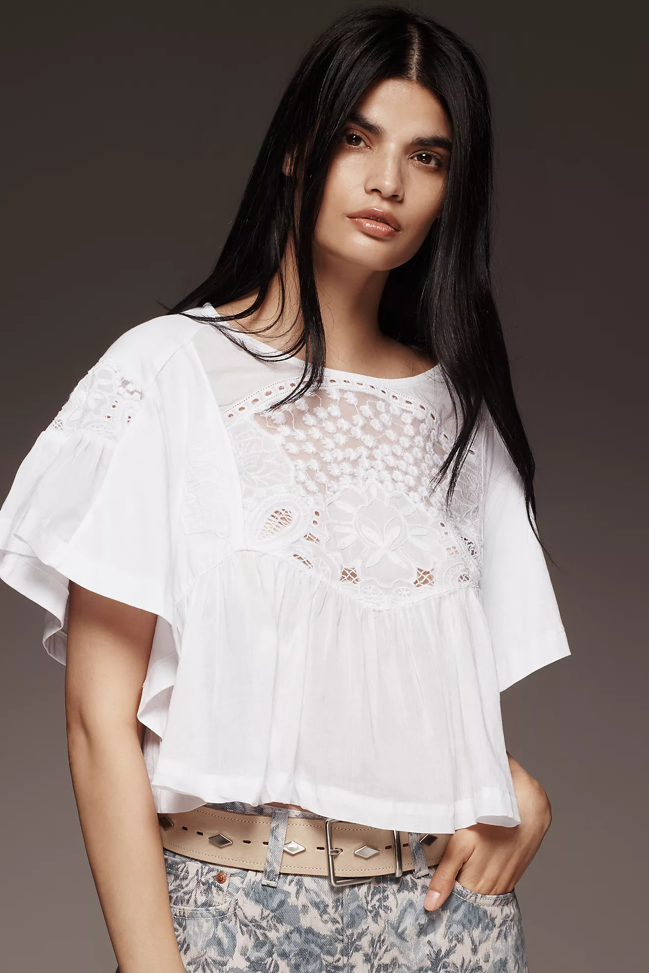 Maeve Short-Sleeve Embellished Swing Top | Anthropologie (US)