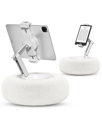 Viozon Tablet Stand Pillow, Compatible with 4.7"-13" Phone/Tablet, iPad, iPhone, Samsung, Google, Kindle, 360°Adjustable Phone Holder for Bed with Soft Plush Fabric, and Detachable Bowl, White | Amazon (US)