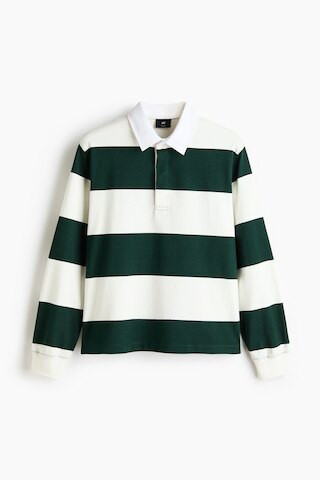 H & M - Regular Fit Cotton rugby shirt - Cream/Dark Green Striped | H&M (UK, MY, IN, SG, PH, TW, HK)