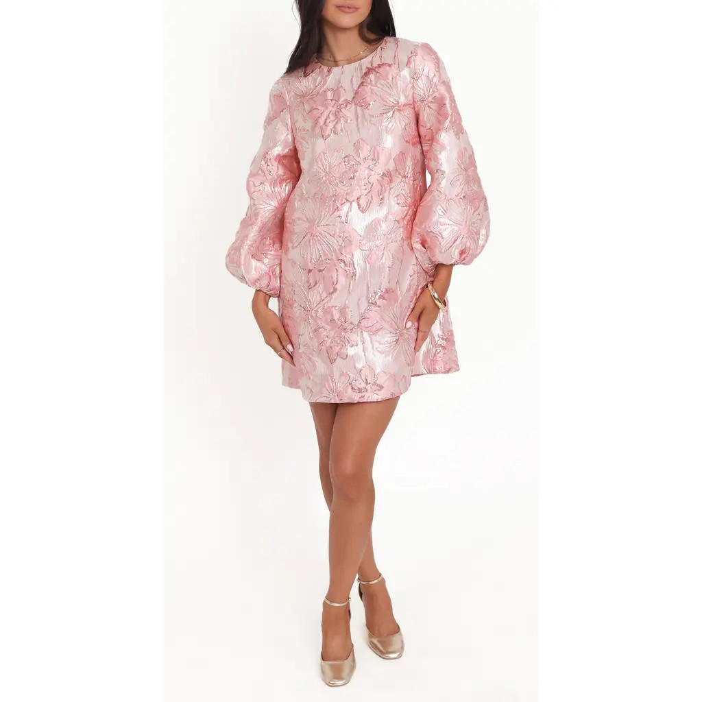 Petal & Pup Treloar Balloon Sleeve Metallic Jacquard Minidress in Pink Brocade at Nordstrom, Size Medium | Nordstrom