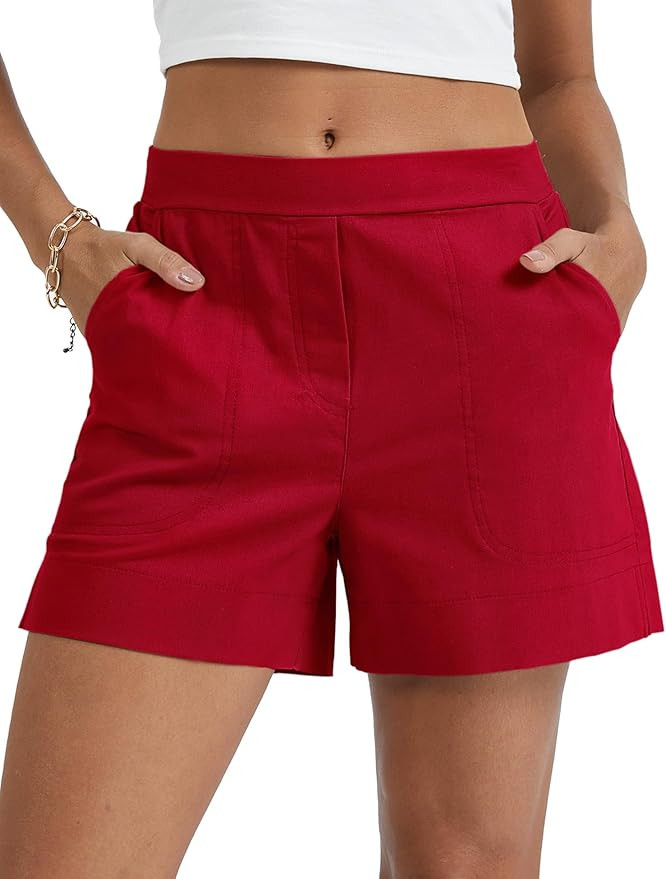 Micoson Linen Shorts for Women Casual Comfy Shorts Summer Trendy Mid Waisted Short with Pockets 2... | Amazon (US)