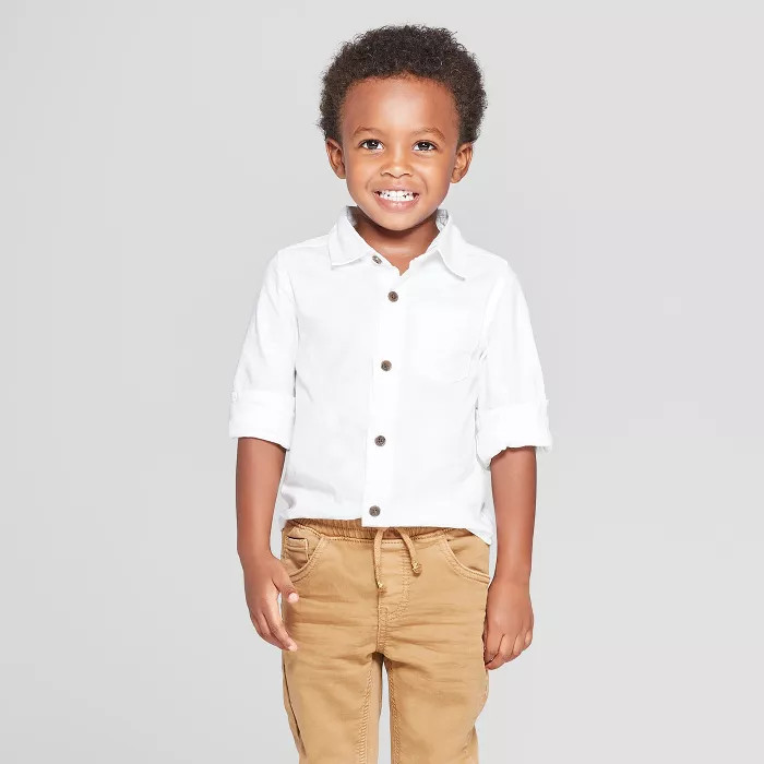 Toddler Boys' Long Sleeve Oxford Button-Down Shirt - Cat & Jack White | Target