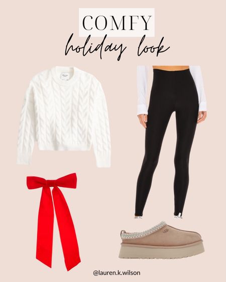 Comfy outfit look, bow, chunky sweater, leggings, ugg slippers 

#LTKSeasonal #LTKstyletip #LTKHoliday
