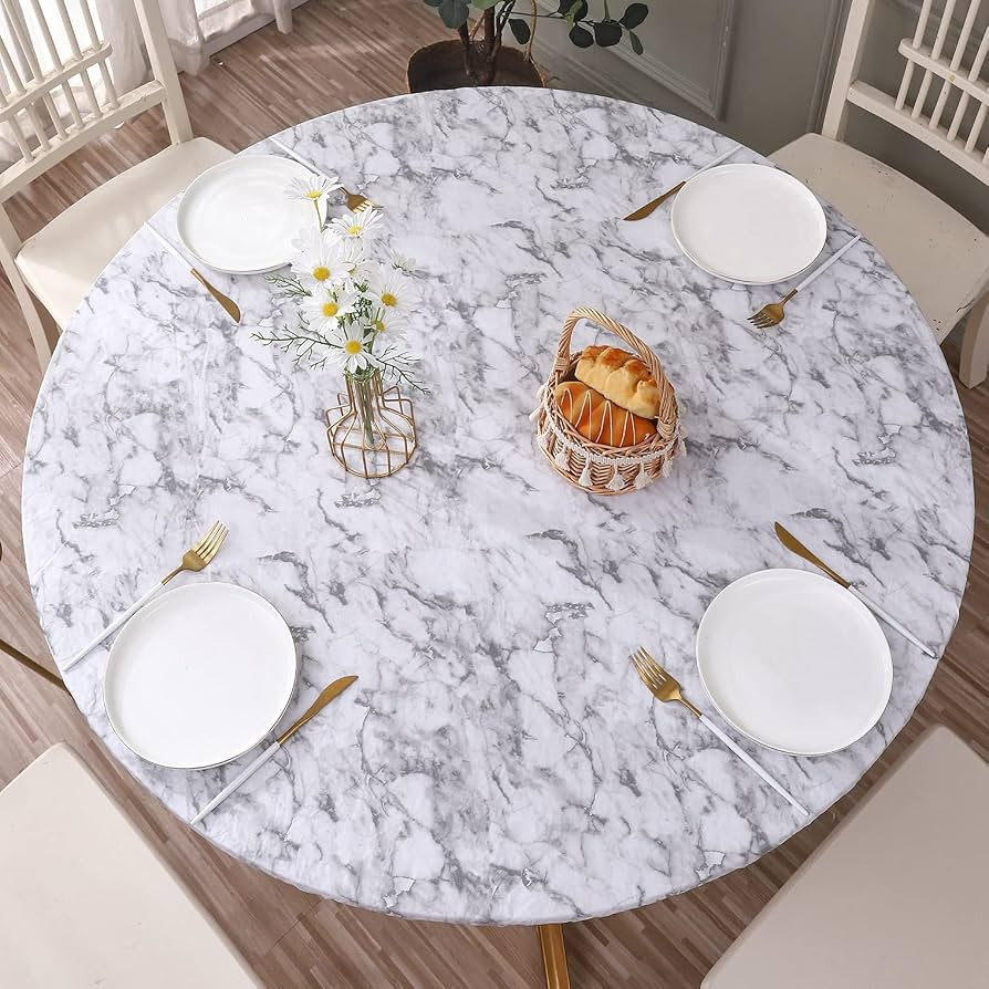 Walrus Round Vinyl Fitted Tablecloth with Flannel Backing Elastic Edge Design Table Cover Waterpr... | Amazon (US)