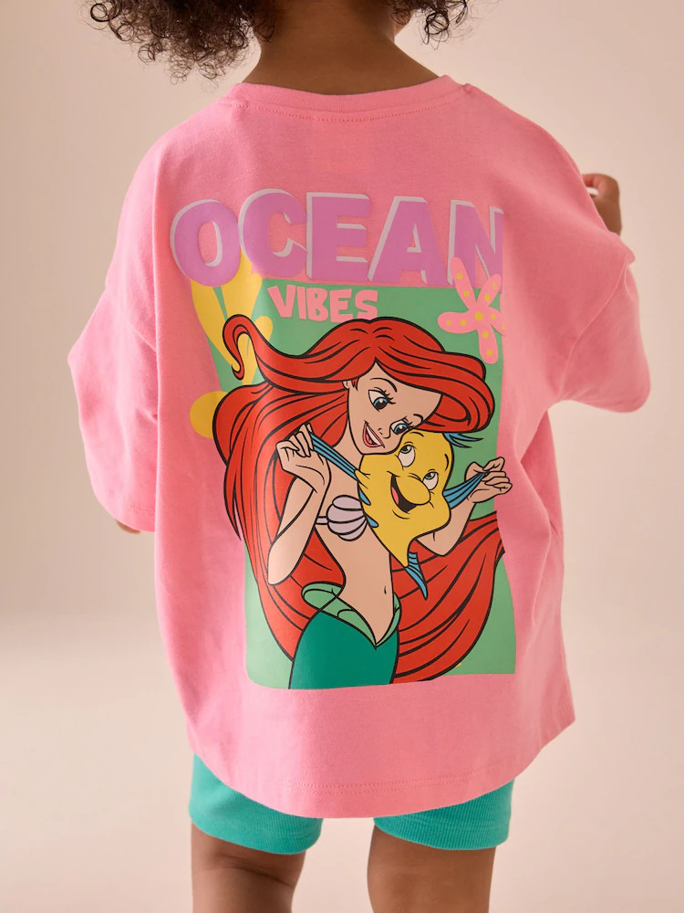 Pink Little Mermaid Ariel 100% Cotton T-Shirt and Cycle Shorts Set (3mths-7yrs) | Next US