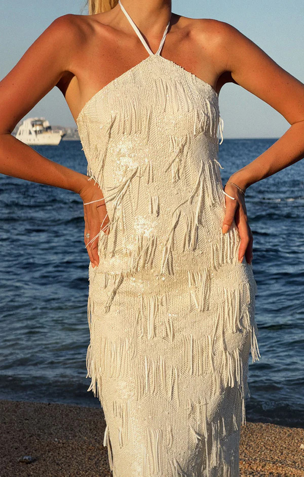 Julianna Maxi Dress ~ White Fringe Sequins | Show Me Your Mumu
