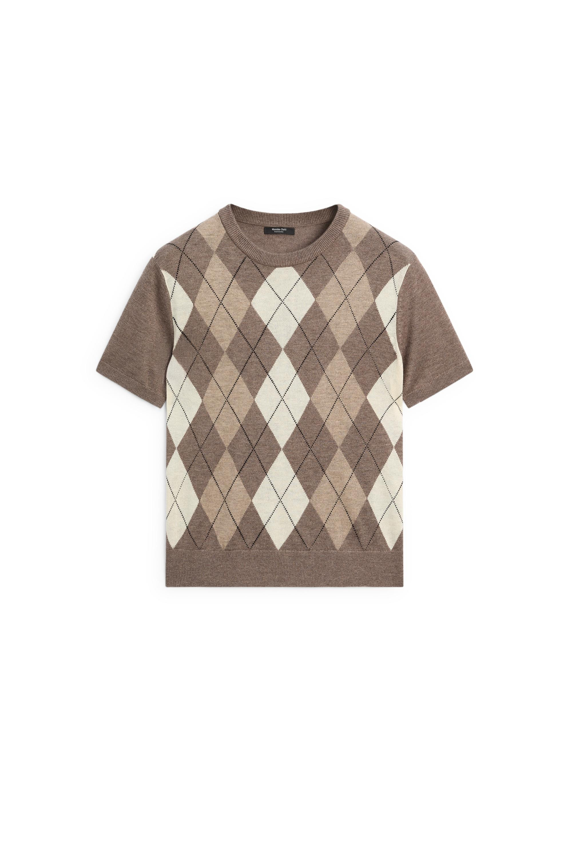 Short sleeve diamond-pattern sweater - TAUPE GREY | Massimo Dutti US