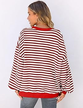 UEU Women Oversized Striped Crewneck Sweatshirt Long Sleeve Color Block Pullover Tops Casual Loos... | Amazon (US)
