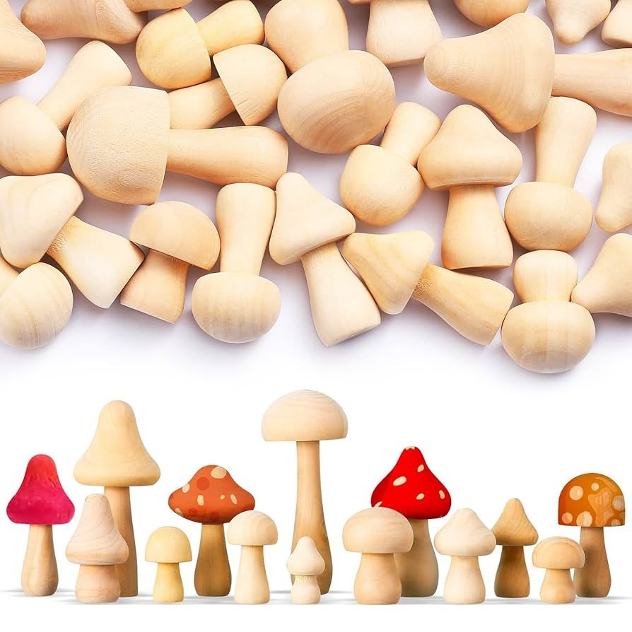 Vicenpal 40 Pcs Unfinished Wooden Mushroom Natural Mini Wood Mushrooms for Arts and Crafts, DIY P... | Amazon (US)