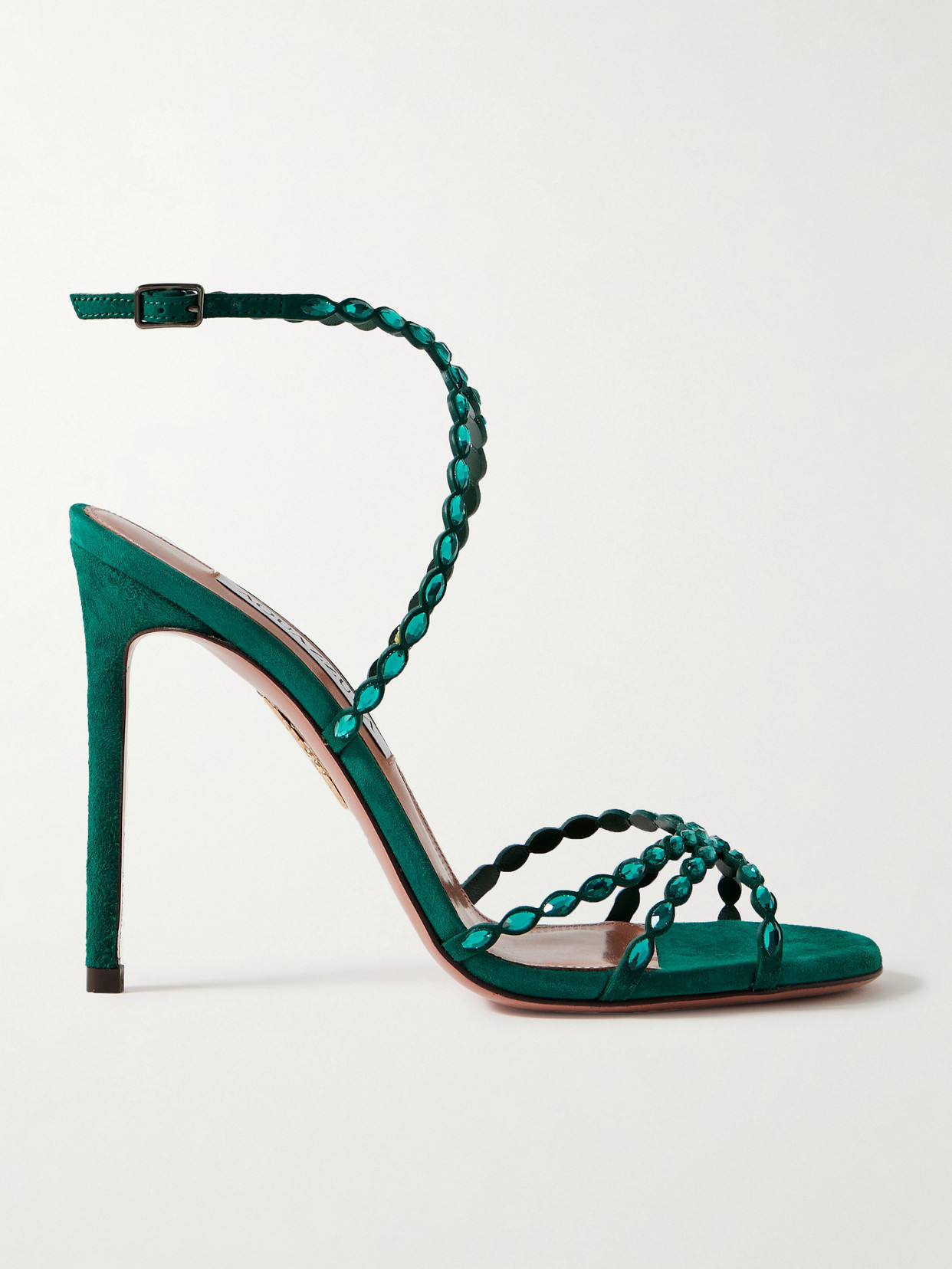 Aquazzura - Love Struck 85 Crystal-embellished Suede Sandals - Green | NET-A-PORTER (US)